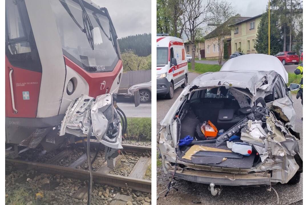 Foto: Vo Veľkej Lomnici došlo k zrážke osobného auta a vlaku, zranil sa jeden človek