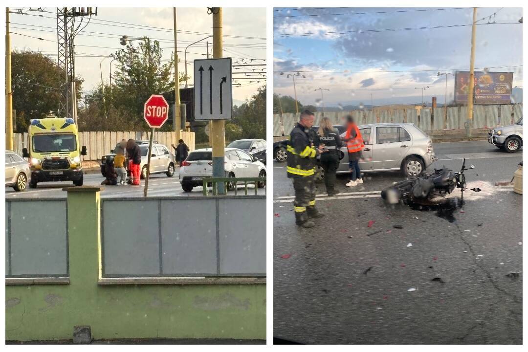 Foto: V Ľuboticiach došlo k zrážke motorky a auta. Na mieste sa tvorili kolóny