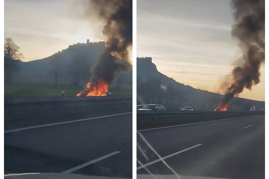 Foto: VIDEO: Pred tunelom Branisko v smere do Prešova horelo vozidlo