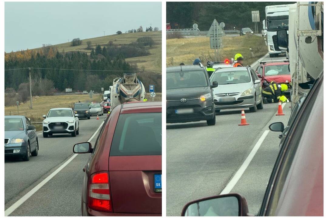 Foto: Za Kežmarkom v smere na Huncovce došlo k dopravnej nehode troch áut. Jedna osoba bola prevezená do nemocnice